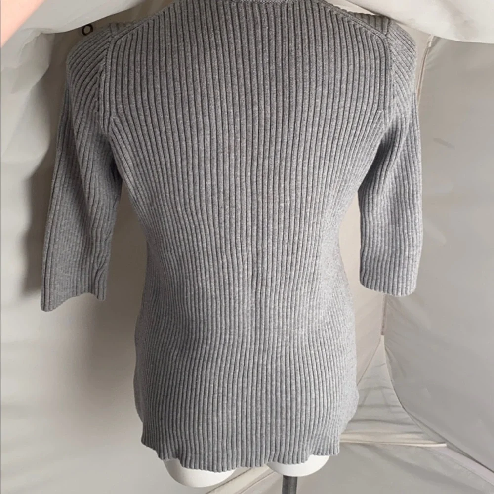 Michael Kors gray lace up ribbed three quarter sleeve sweater